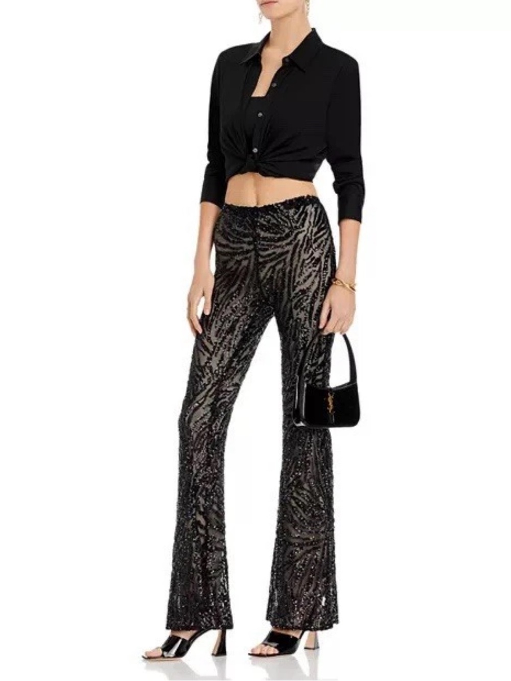 L'AGENCE Honor Black Sequined Zebra Flare Pants Womens size 6